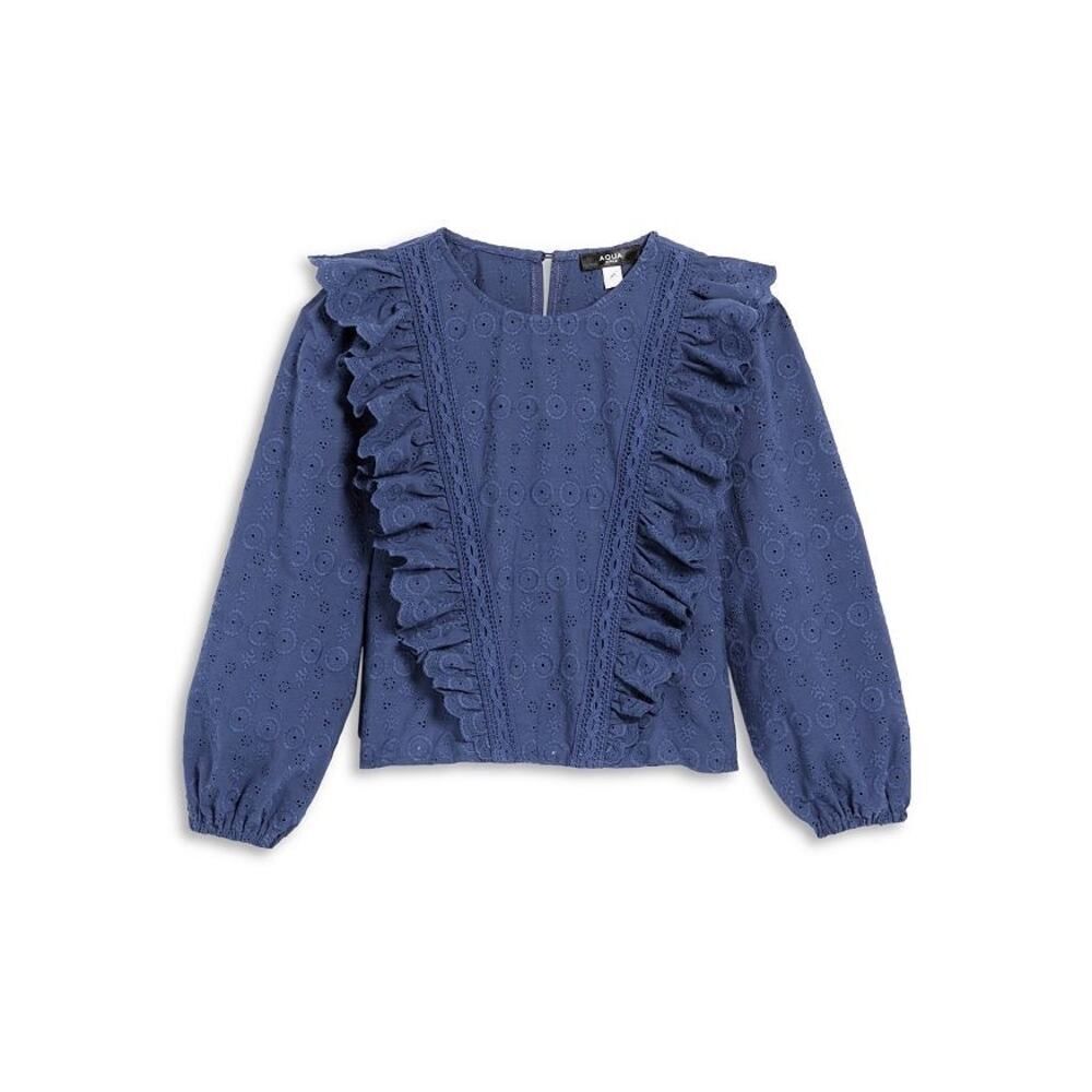Aqua Girl Denim Blue Ruffle Eyelet Top Size L 10/12